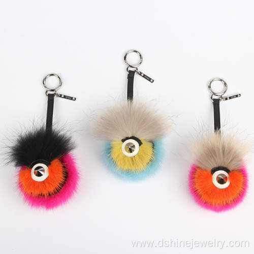 Handmade Fur Bag Charm Key Chain Owl Real Fur Ball Keychain